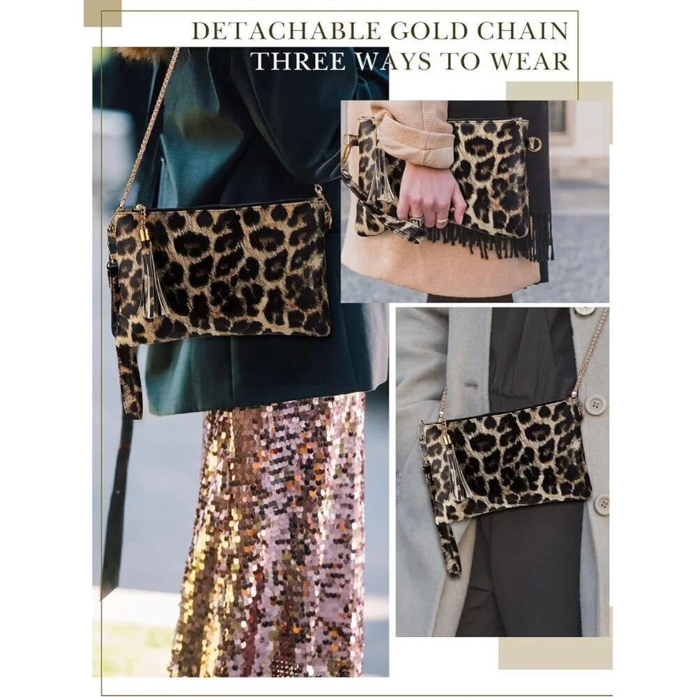 Leopard Jewelry Set Alloy Steel Earrings Necklace Bracelets Purse Belt for Women